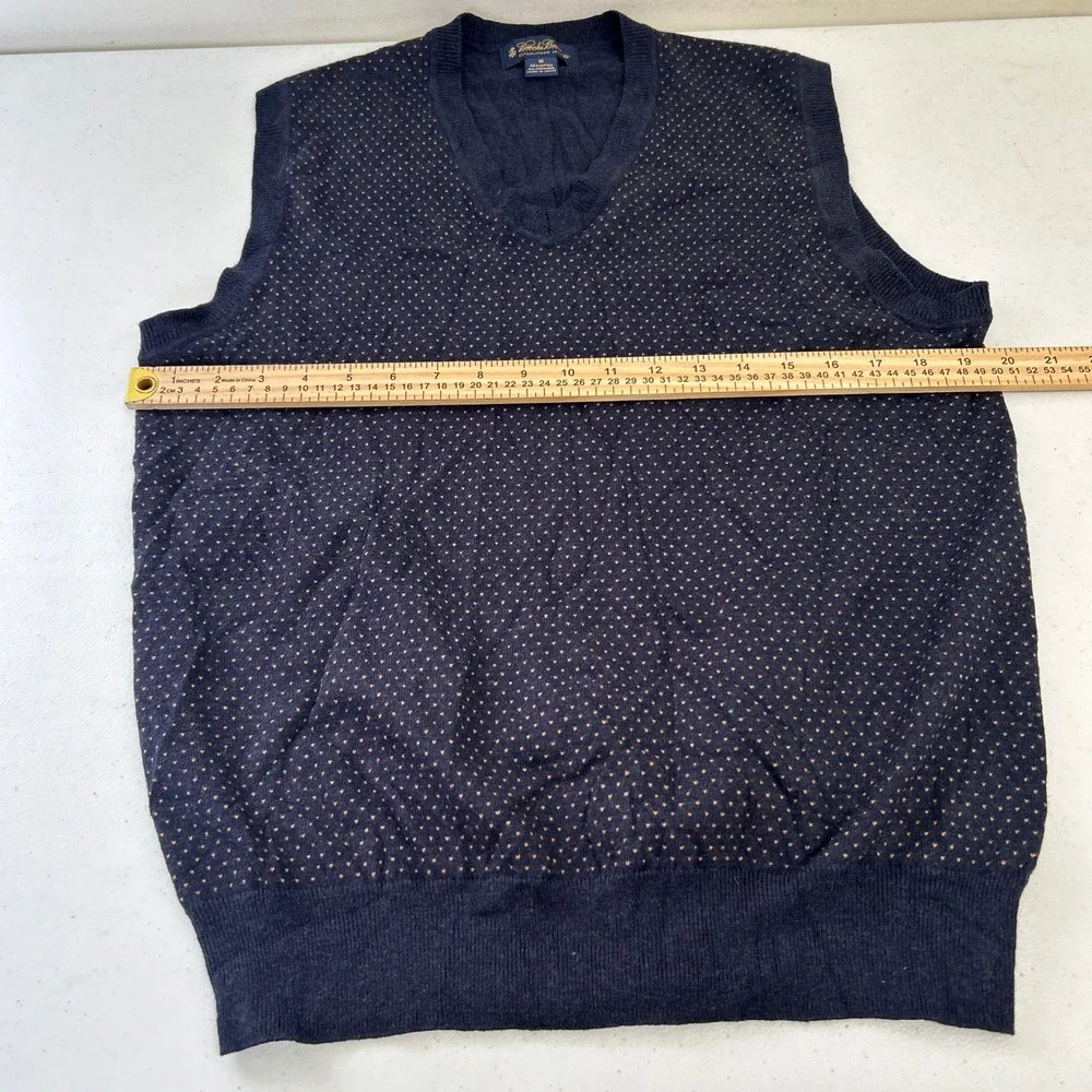 Brooks Brothers Mens Navy Blue Cotton Cashmere V-Neck Micro Dot Sweater Vest M